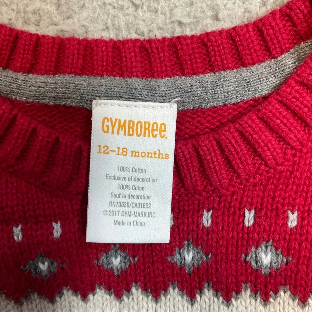 Gymboree Fire Truck Sweater Kids 12-18 Months Red Excellent Knit Pullover